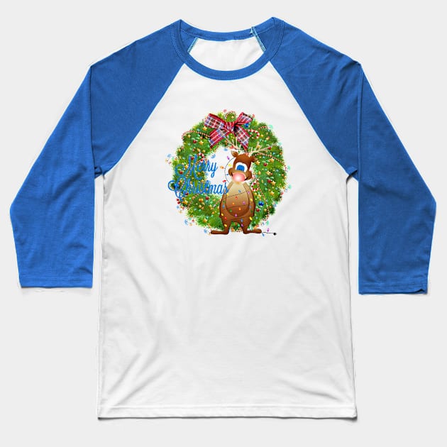 merry christmas reindeer Baseball T-Shirt by gossiprag